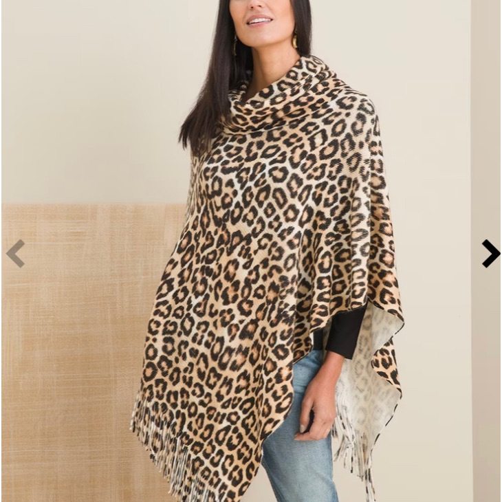 - - Nwt Chico’s Cozy Animal-Print Cowlneck Poncho